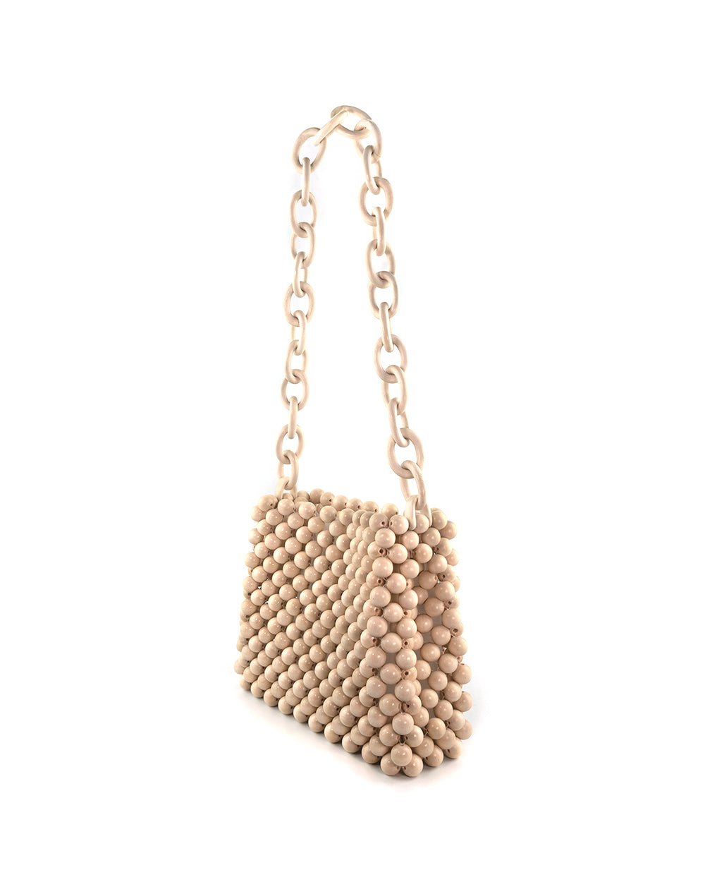 2021 natural kina moy handmade woven wood bead bag chain side view