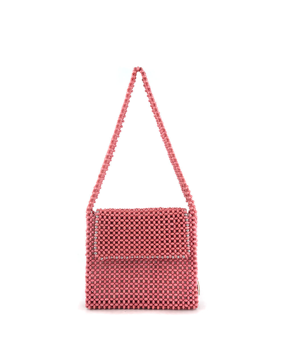 2021 pink favi moy handmade woven wood bead bag