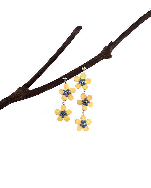 2021 yellow senna handmade asymmetric dangling wood earrings