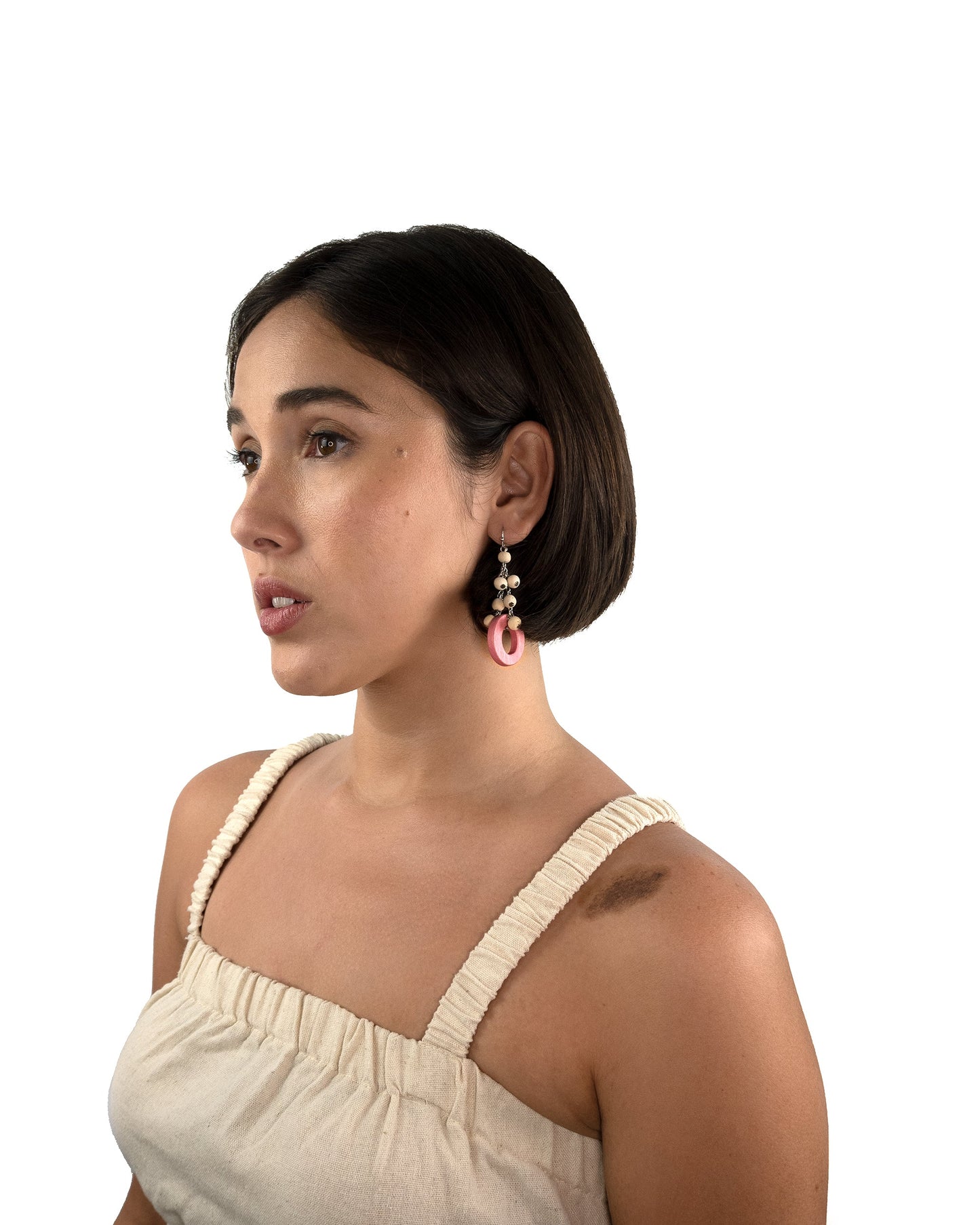 model 2021 pink alas handmade beads dangling wood earrings