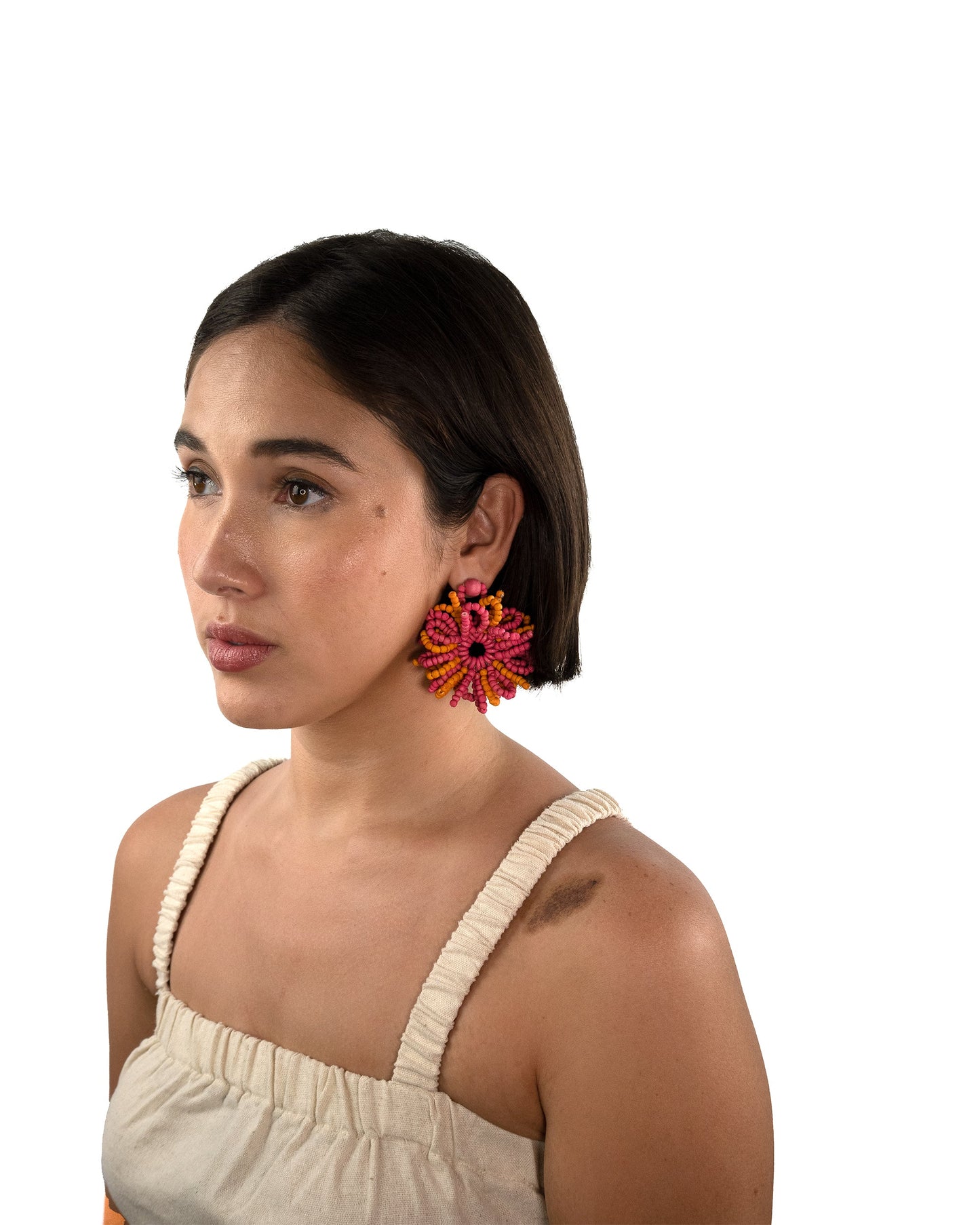 model 2021 pink chuchi handmade flower beads dangling wood earrings